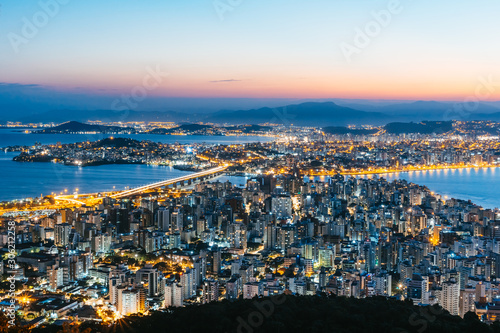 Tableau sur toile Sunset skyline view of downtown at Florianopolis city in Brazil