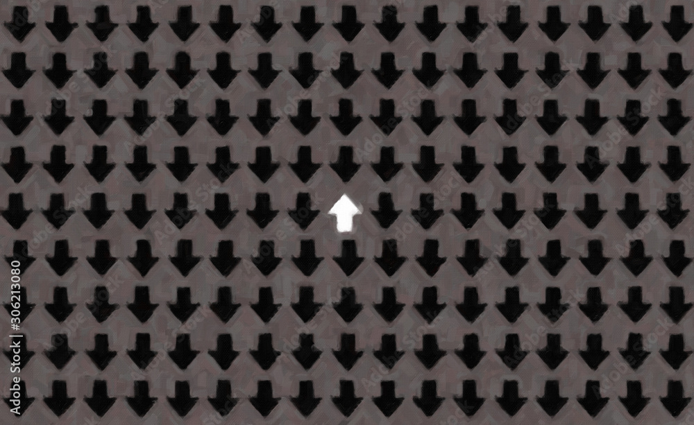 Black arrows on a dark background with one white arrow against them