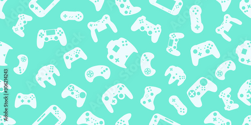 Video game controller background Gadgets and devices seamless pattern Coral Blue color Eps10 vector