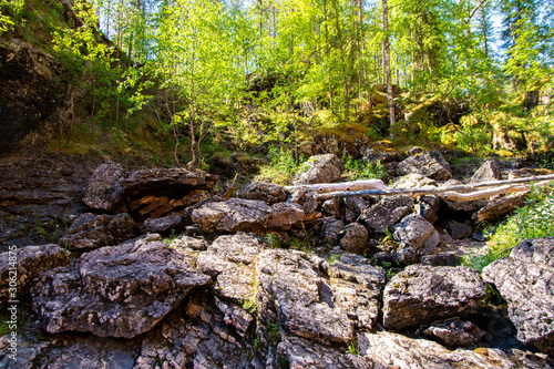 View of the rocks and stones of Kiutaköngäs Rapids, Oulanka National Park, Kuusamo, Finland