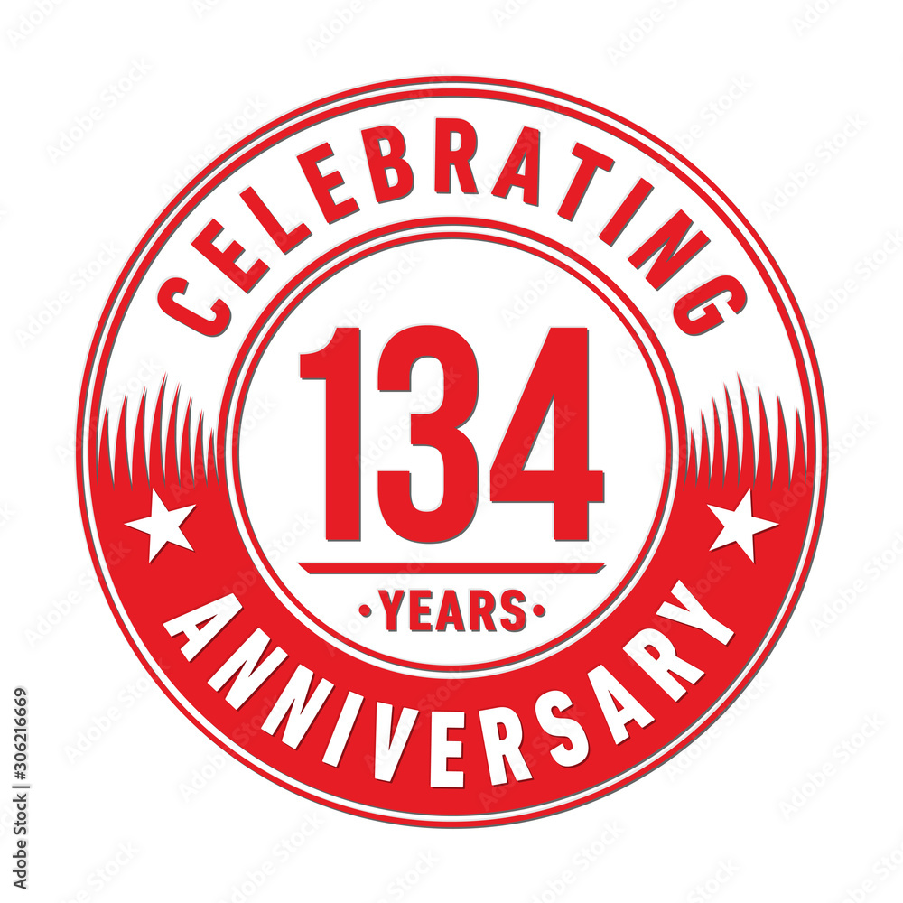 134 years anniversary celebration logo template. One hundred thirty four years vector and illustration.