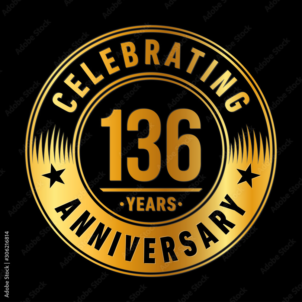 136 years anniversary celebration logo template. One hundred thirty six years vector and illustration.