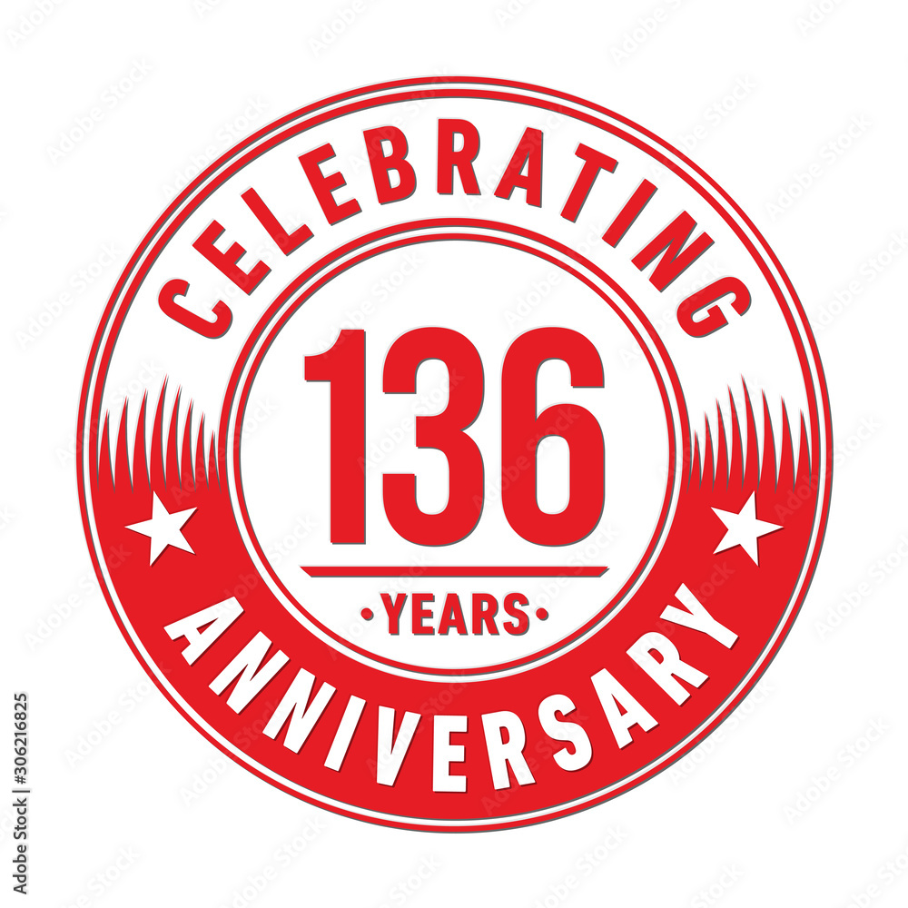 136 years anniversary celebration logo template. One hundred thirty six years vector and illustration.