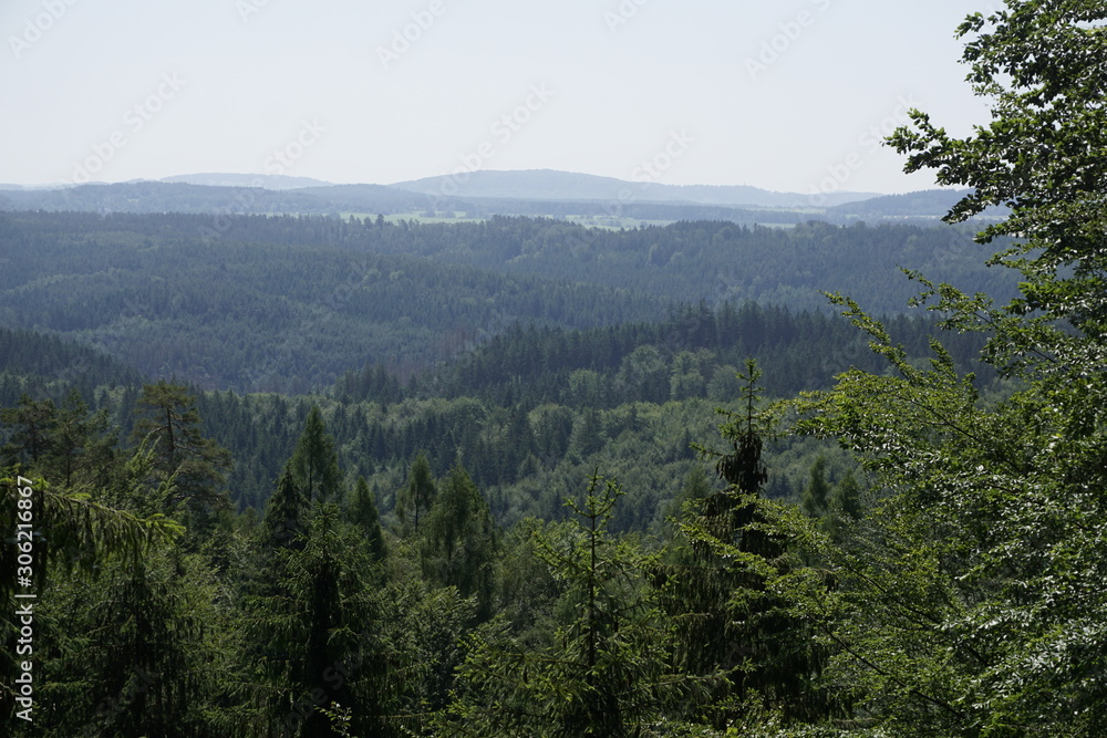 View over the green and hilly landscape near Hrensko Bohemian Switzerland