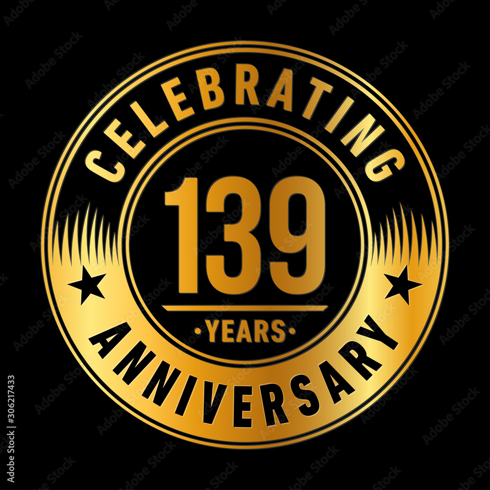 139 years anniversary celebration logo template. One hundred thirty nine years vector and illustration.