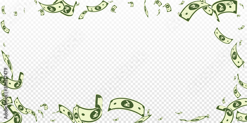 Indian rupee notes falling. Random INR bills on tr