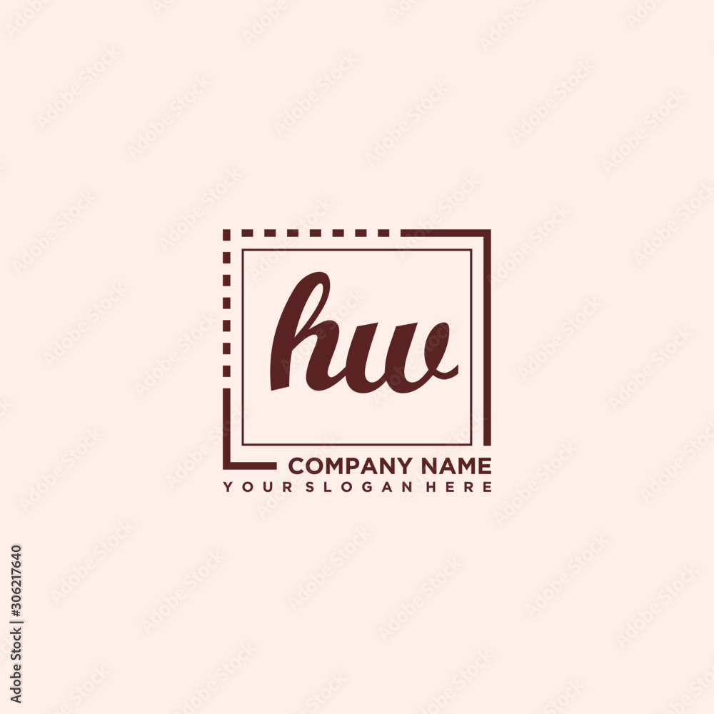 HW Initial handwriting logo concept, with line box template vector