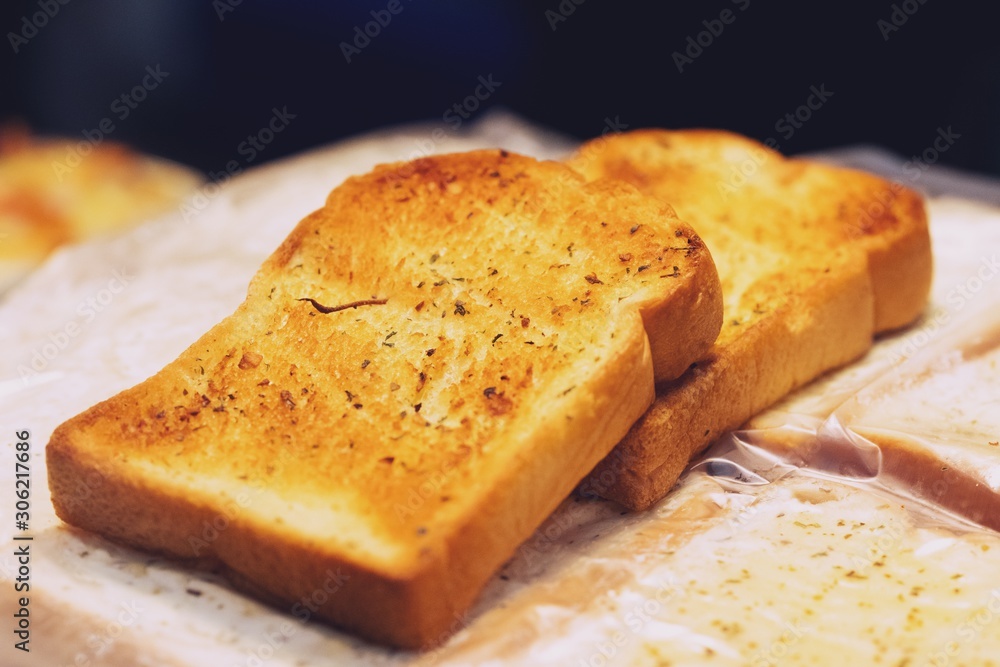 Close up of Good Morning Crusty Bread Toast Slice Close up of Good Morning Crusty Bread Toast Slice