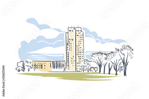 Valokuvatapetti Bismark North Dakota usa America vector sketch city illustration line art