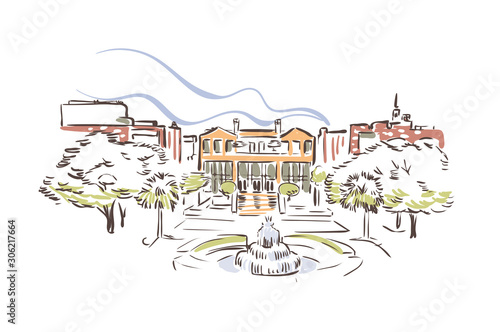 Charleston South Carolina usa America vector sketch city illustration line art