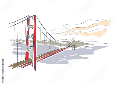 Golden Gate bridge usa America vector sketch city illustration line art