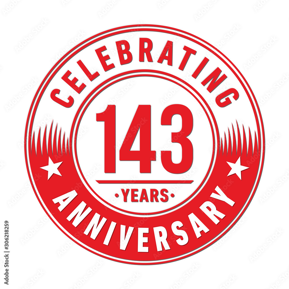 143 years anniversary celebration logo template. One hundred forty three years vector and illustration.