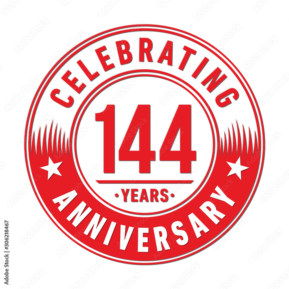 144 years anniversary celebration logo template. One hundred forty four years vector and illustration.