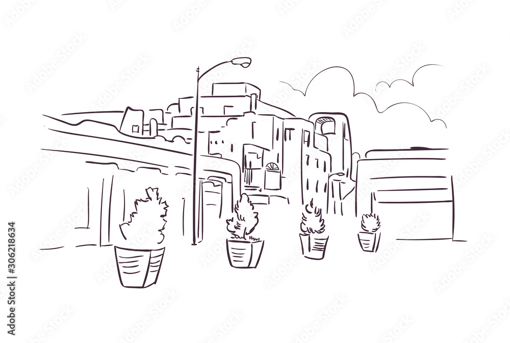 Fototapeta premium Santa Fe New Mexico usa America vector sketch city illustration line art