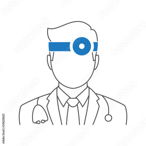 Otolaryngology icon, flat style. Doctor treating ear, throat, nose. Medicine concept. Vector illustration