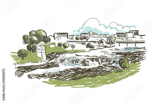 Sioux Falls South Dakota usa America vector sketch city illustration line art