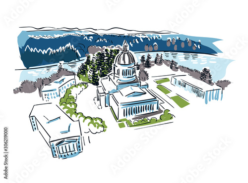 Olympia Washington usa America vector sketch city illustration line art