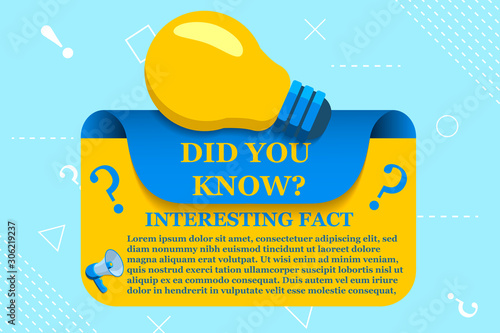 Did you know speech bubble with bulb and question marks. Flat vector illustration