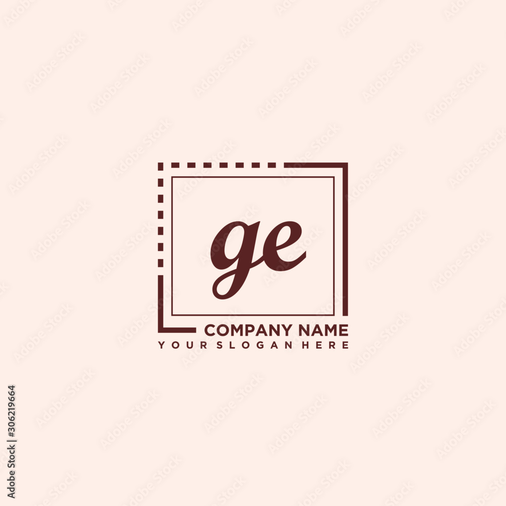 GE Initial handwriting logo concept, with line box template vector