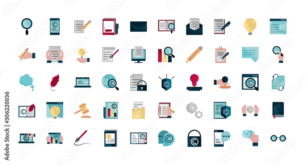 property intellectual copyright icons set property intellectual copyright icons set