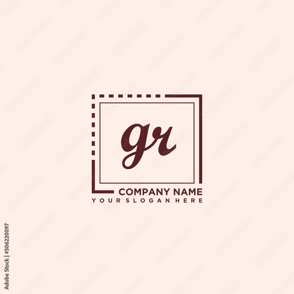 GR Initial handwriting logo concept, with line box template vector