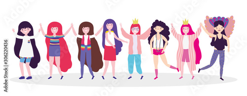Girls cartoons of power and strong concept vector design
