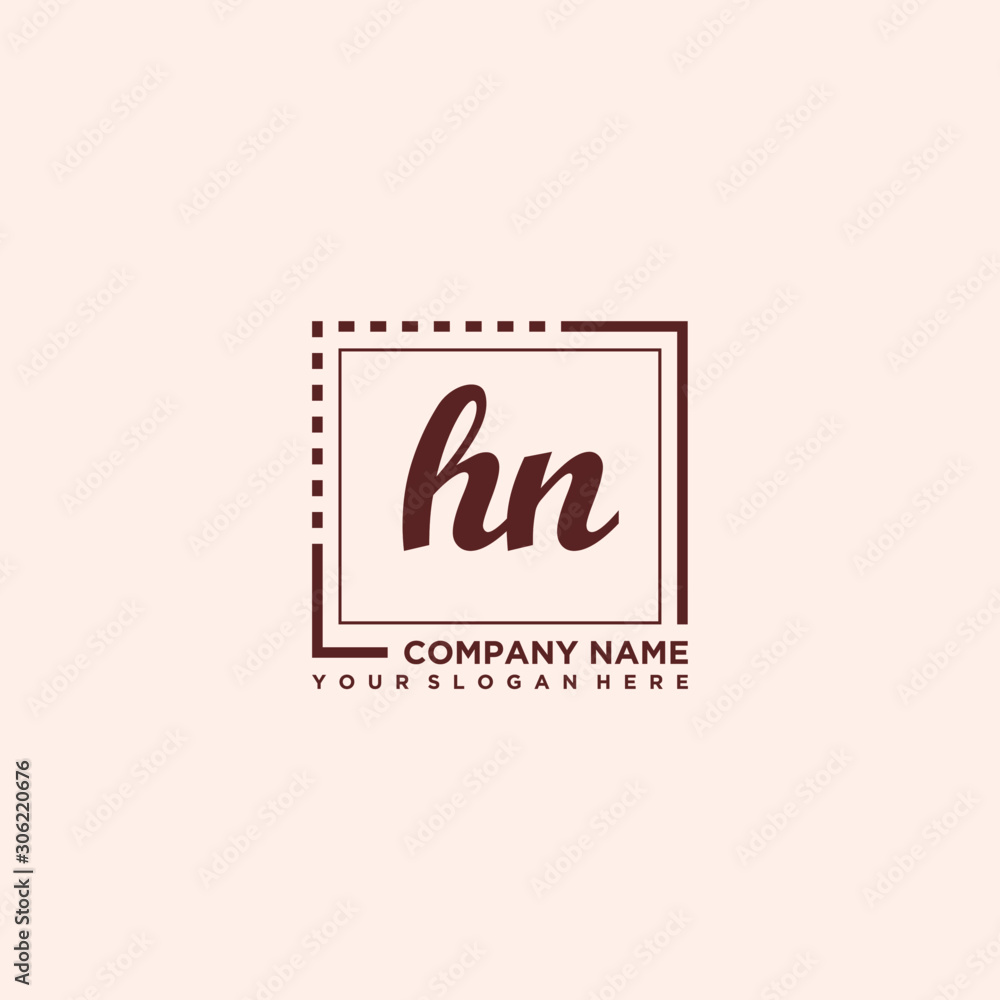 HN Initial handwriting logo concept, with line box template vector