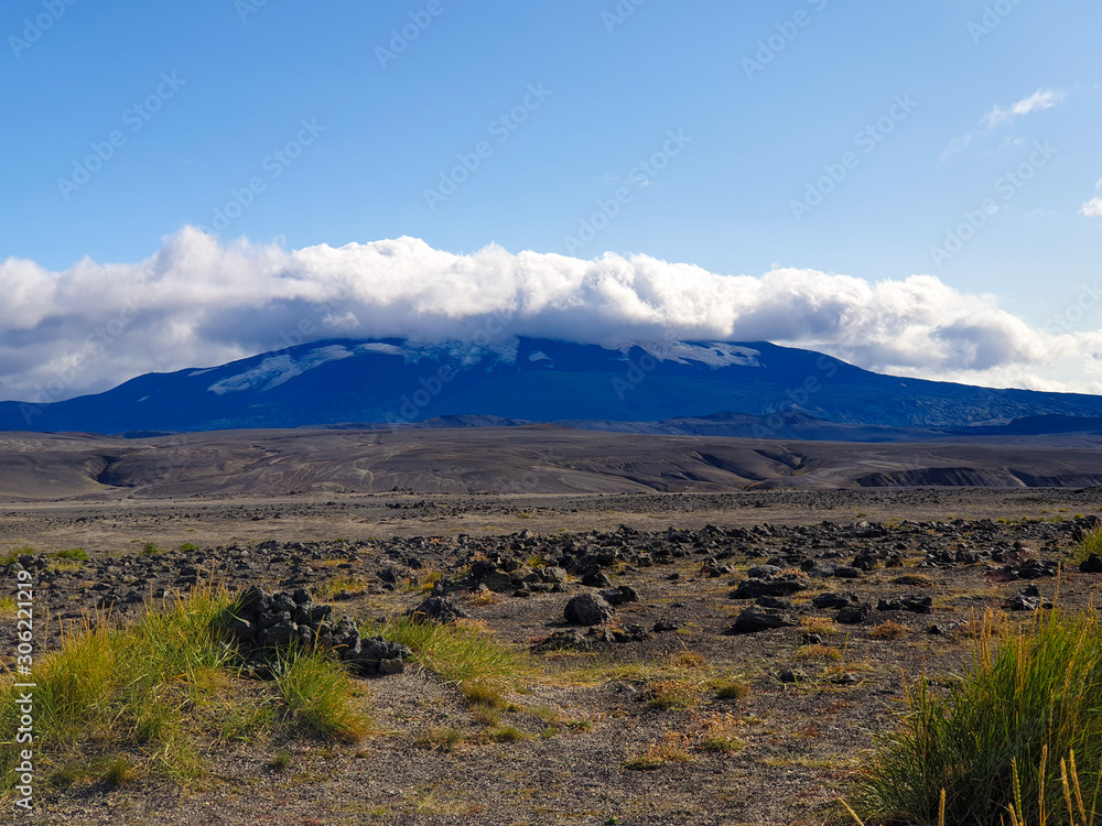 Volcano Hekla and black lava