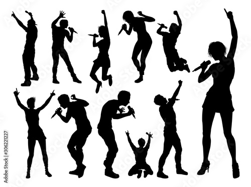 A set of high quality silhouette singer pop, country music, rock stars and hiphop rapper artist vocalists