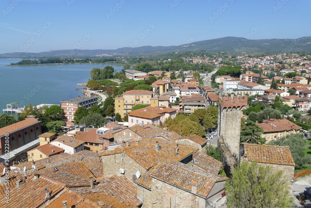 Passignano on Trasimeno Lake panorama from the tower of the Castle on the lake and on the village