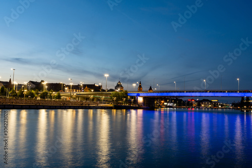 Szczecin and the Odra River at dusk. Summer time. © Adga
