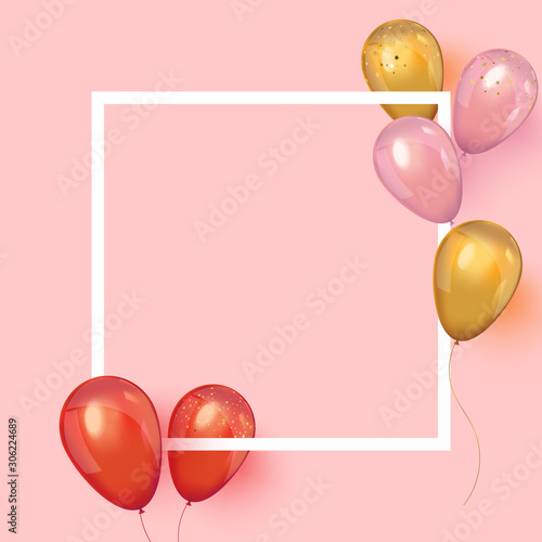 Realistic balloons around the frame with place for text