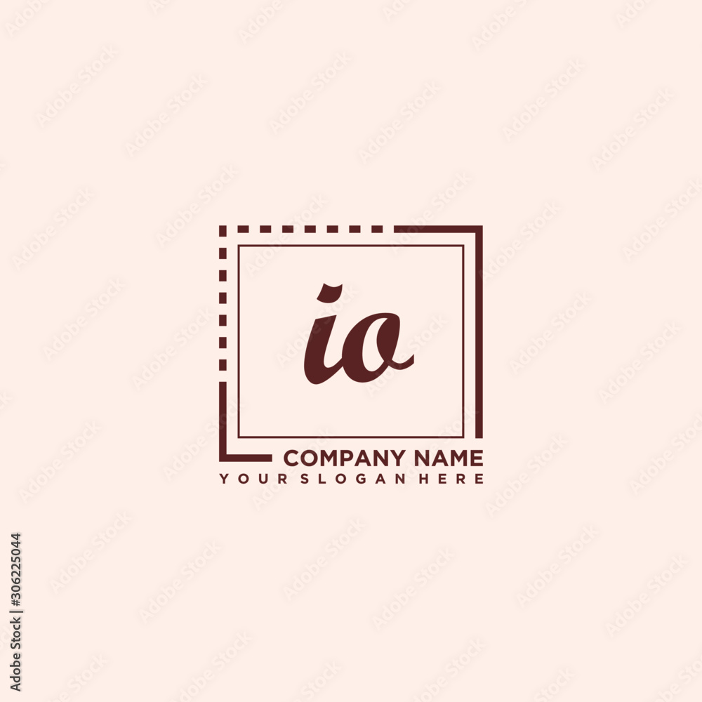 IO Initial handwriting logo concept, with line box template vector
