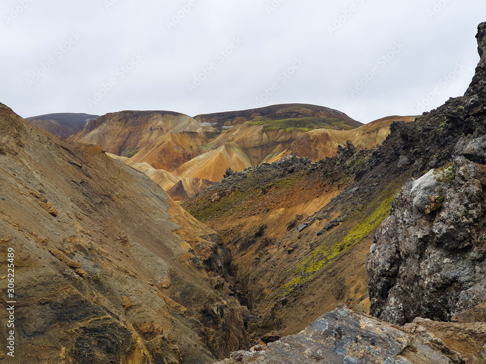 Lava and colorful mountains in Iceland 