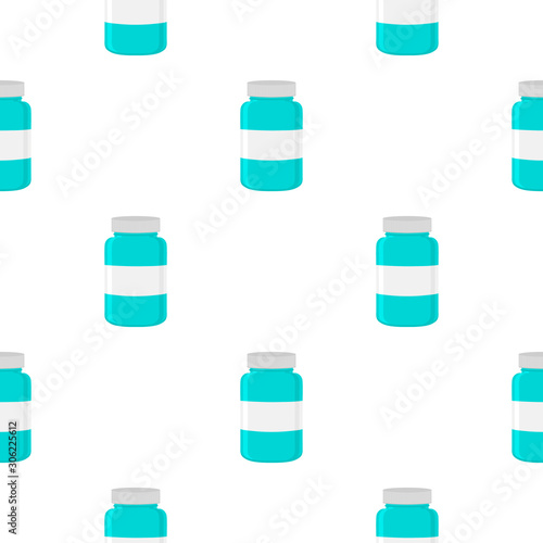 Illustration on theme big colored set different types of pills inside close jar
