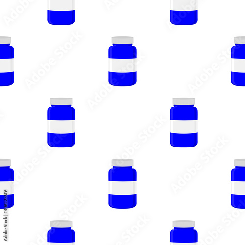 Illustration on theme big colored set different types of pills inside close jar