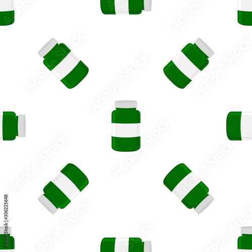 Illustration on theme big colored set different types of pills inside close jar