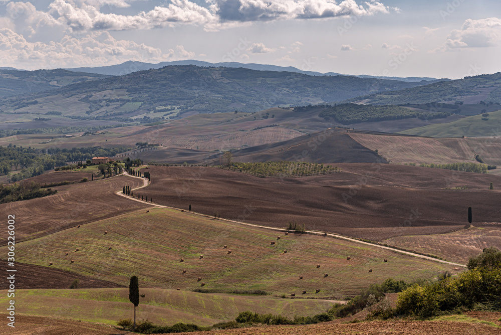 Summer landscape view over Gladiator Road Italy Panorama