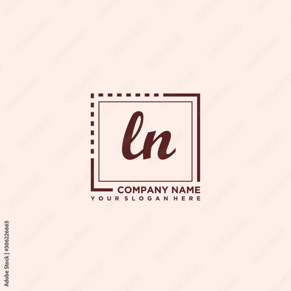 LN Initial handwriting logo concept, with line box template vector