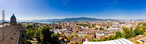 panoramic picture overview of zurich city in summer