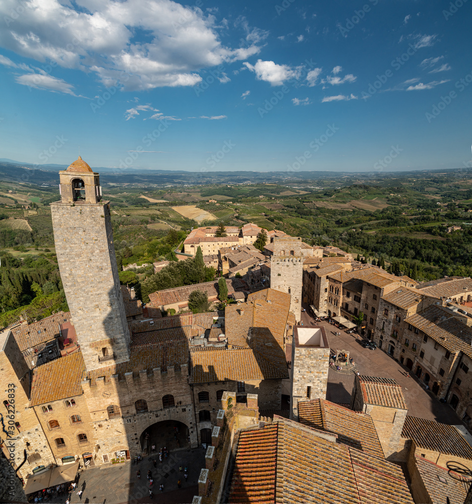 Summer landscape view over San Gimignano Italy Panorama