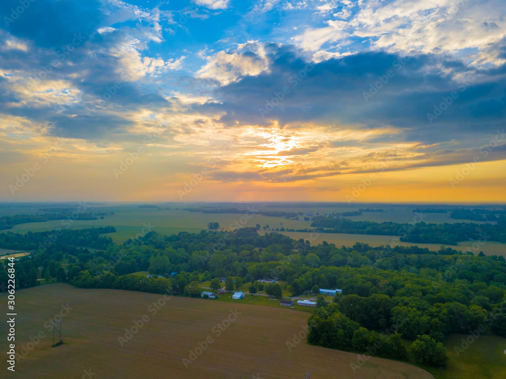 Rural sunset from the air