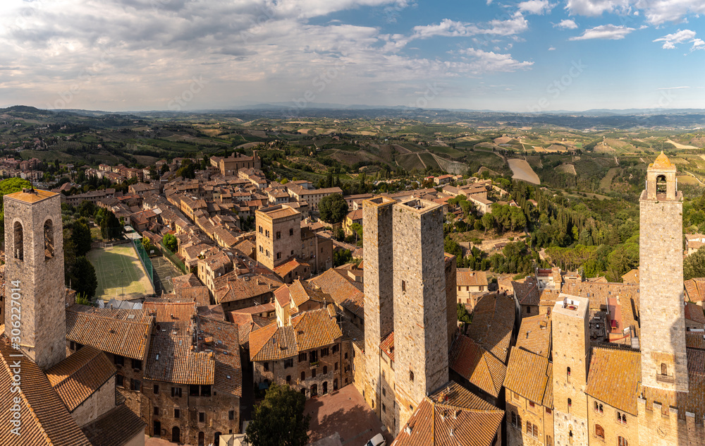 Summer landscape view over San Gimignano Italy Panorama