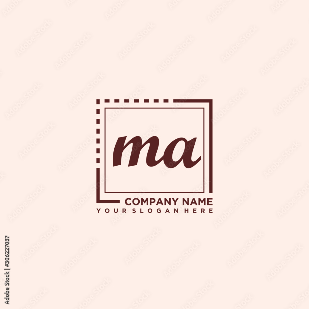 MA Initial handwriting logo concept, with line box template vector