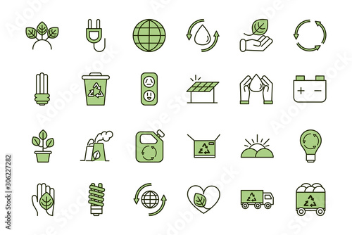 environment ecology icons collection line and fill