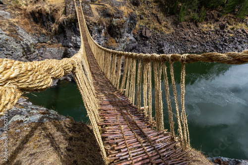 Inca Qeswachaka bridge made of grass. photo
