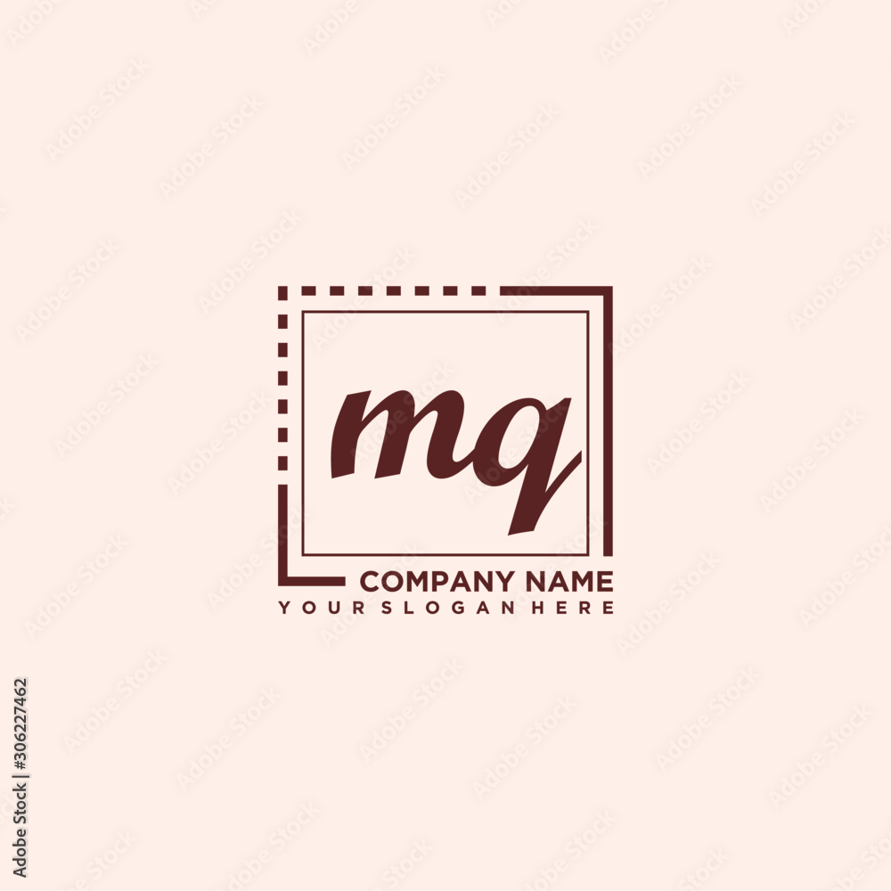 MQ Initial handwriting logo concept, with line box template vector