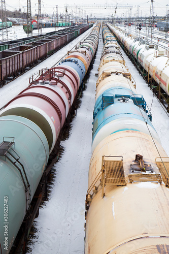 The oil tanker is at the station.The view from the top..Vertically.