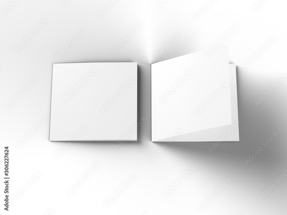 Brochure in square format folded to two - mockup. 3d illustration