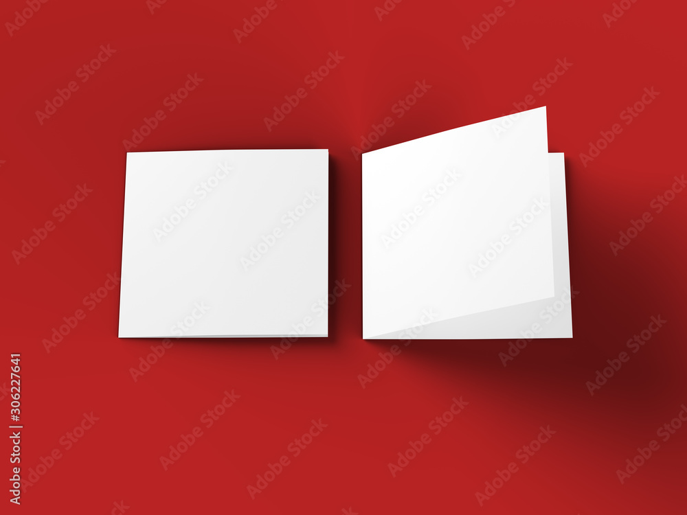 Brochure in square format folded to two - mockup. 3d illustration Brochure in square format folded to two - mockup. 3d illustration